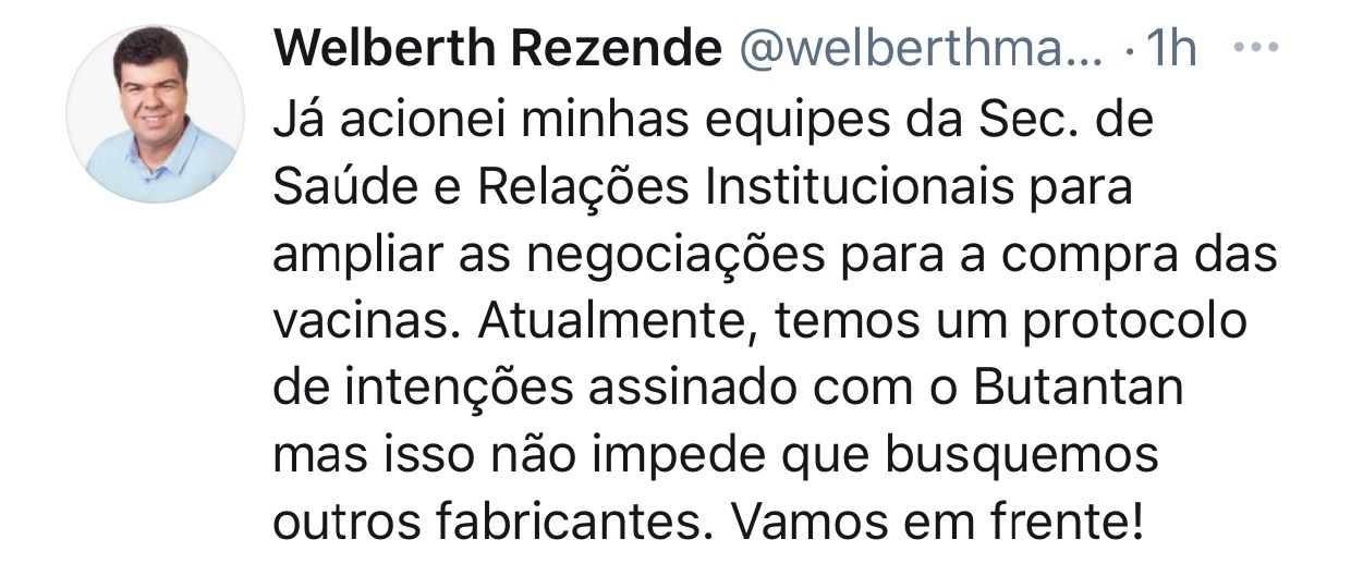 Macaé: após autorização do STF, Welberth anuncia que vai buscar outras farmacêuticas para compra de vacinas contra Covid