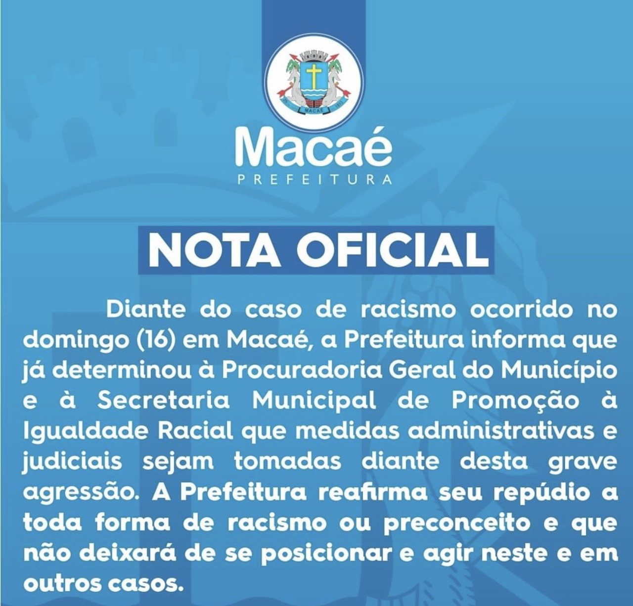 Macaé: Governo emite Nota Oficial repudiando caso de racismo em quiosque e anunciando medidas