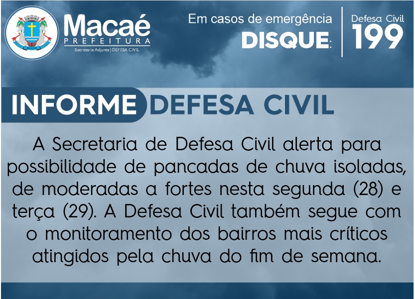 Defesa Civil segue monitorando pontos do município, nesta segunda, 28