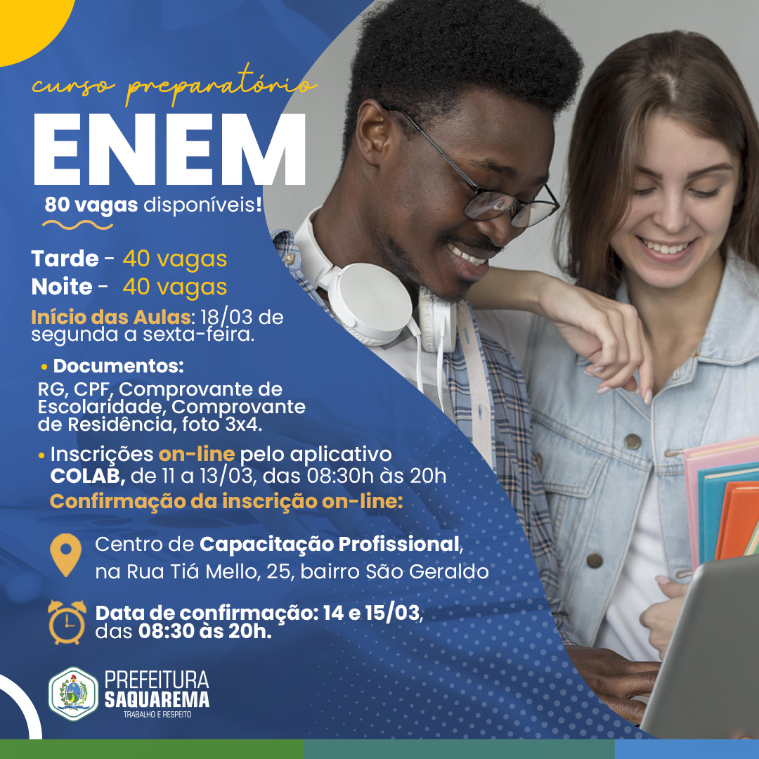 Prefeitura de Saquarema oferece Curso Preparatório Gratuito para o ENEM 2024