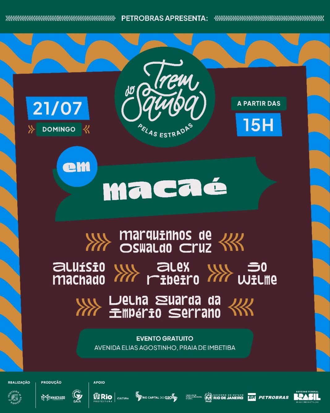 Macaé recebe o Trem do samba com show gratuito na Imbetiba, neste domingo