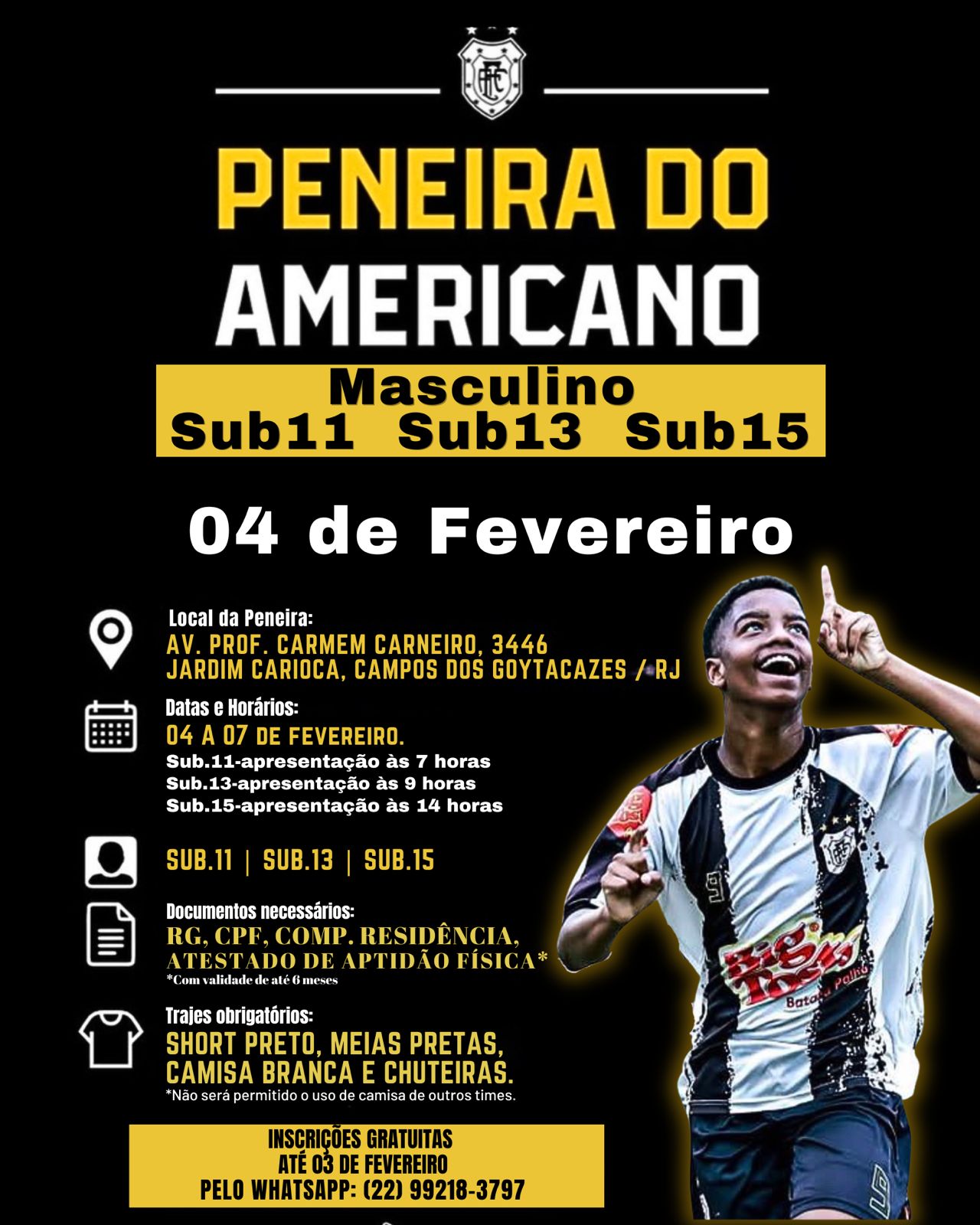 Americano abriu inscrições em busca de novos talentos para as categorias de base