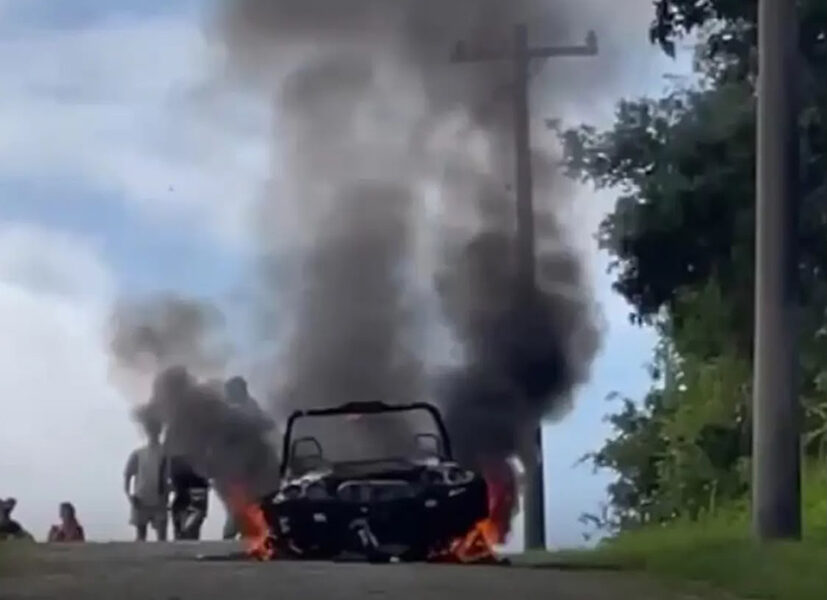 Veículo de passeio é destruído por incêndio durante passeio turístico em Búzios